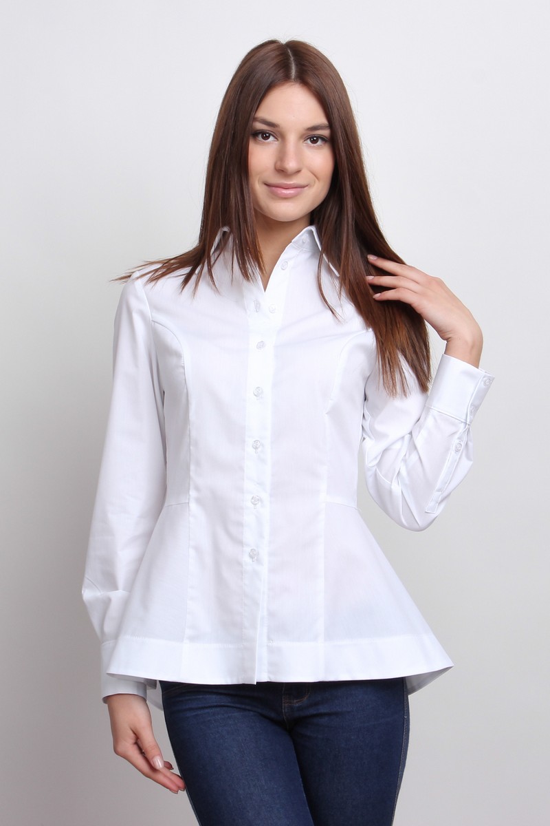 Buy Office business comfortable elegant white stretch cotton peplum blouse 
